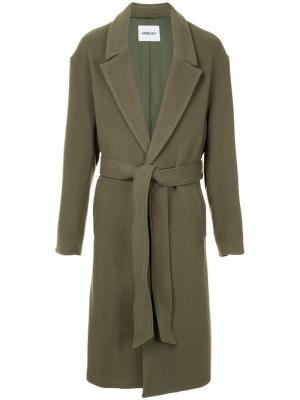 Однобортное пальто с поясом AMBUSH. Цвет: зеленый