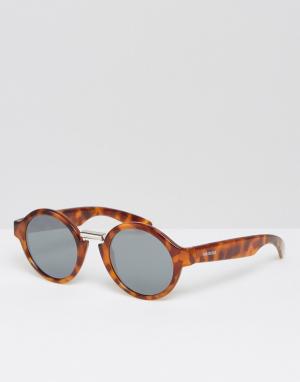 Круглые солнцезащитные очки в черепаховой оправе с серебристыми стекла Mr Boho. Цвет: коричневый