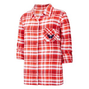 Женская спортивная красная ночная рубашка Washington Capitals Mainstay из фланелевой ткани на пуговицах с рукавом три четверти Unbranded