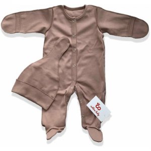 Комбинезон  детский, хлопок 100%, на кнопках, закрытая стопа, размер 56-62, коричневый Cotton Baby. Цвет: коричневый