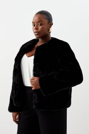 Куртка без воротника из искусственного меха больших размеров , черный Karen Millen