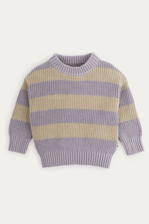 Полосатый свитер из натурального хлопка , фиолетовый KIDLY