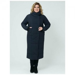 Пальто женское зимнее кармельстиль стеганное больших размеров длинное черное Karmel Style. Цвет: синий