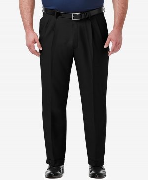 Мужские однотонные плиссированные классические брюки премиум-класса больших и высоких комфортных размеров классического кроя Haggar
