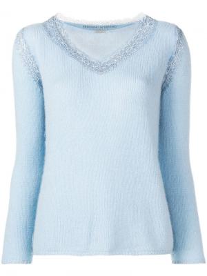 Пуловер с кружевной отделкой Ermanno Scervino. Цвет: синий