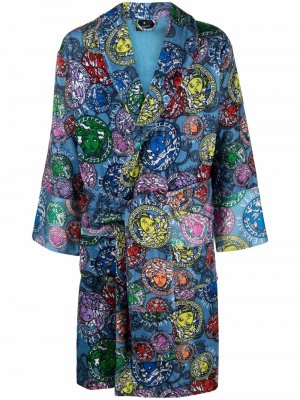 Махровый халат с принтом Medusa Versace. Цвет: синий