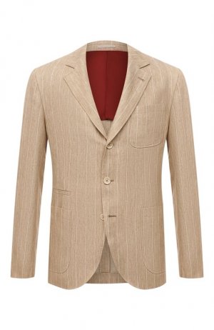 Льняной пиджак Brunello Cucinelli. Цвет: бежевый
