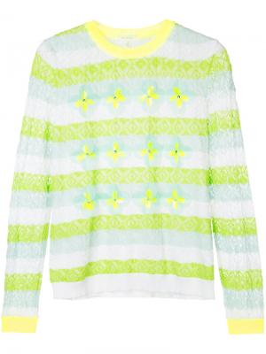 Полосатый свитер с цветочным декором Delpozo. Цвет: зеленый