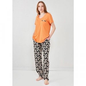 Пижама , короткий рукав, карманы, размер 50/52, оранжевый Relax Mode. Цвет: оранжевый
