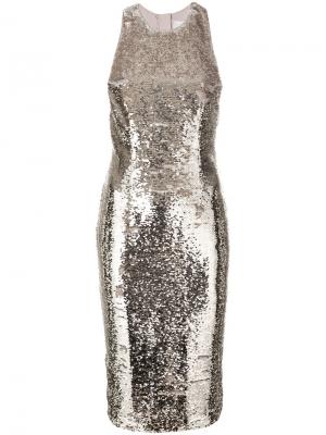 Платье ниже колена без рукавов Misha Collection. Цвет: металлический