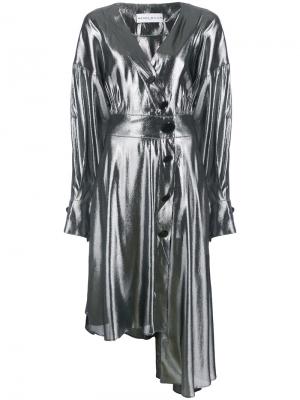 Асимметричное платье на пуговицах Wanda Nylon. Цвет: металлический