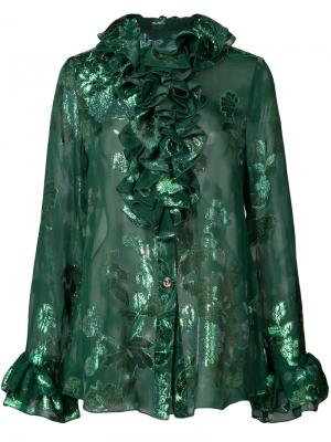 Рубашка с рюшами и цветочным принтом Anna Sui. Цвет: зелёный