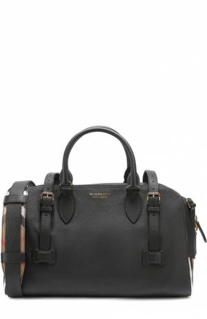 Кожаная дорожная сумка с плечевым ремнем и контрастной отделкой Burberry. Цвет: черный