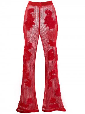 Расклешенные брюки с цветочным узором в технике кроше Acne Studios. Цвет: красный