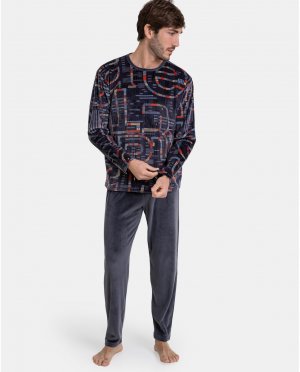 Мужская длинная серая пижама микрополярной вязки , серый Massana