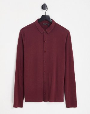 Бордовая рубашка из джерси с длинными рукавами на пуговицах ASOS DESIGN
