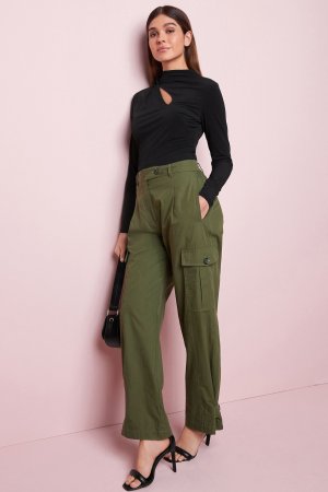 Хлопковые брюки-карго с практичным карманом и прямыми штанинами , зеленый Next