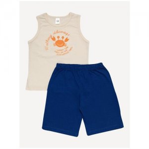 Пижамы для мальчика ПЖМ-003/экрю-синий 98 Клякса. Цвет: бежевый/синий