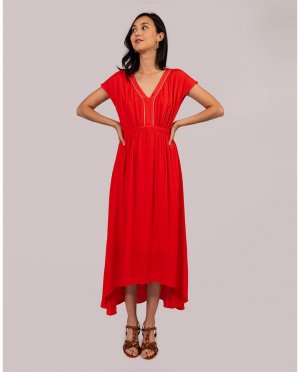 Платье миди с короткими рукавами и асимметричным подолом , красный Naf
