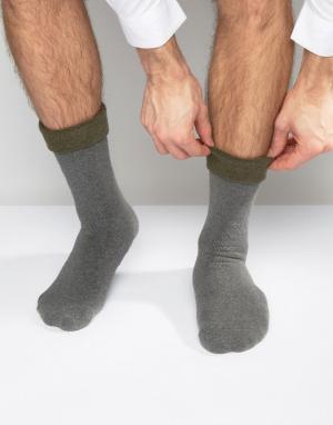Вязаные тапочки-носки цвета хаки с закатанным верхом ASOS. Цвет: серый