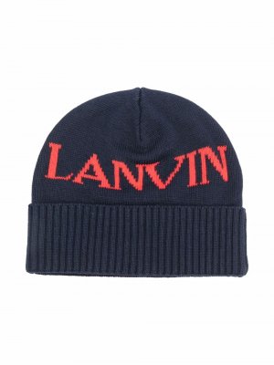 Шапка бини с логотипом LANVIN Enfant. Цвет: синий