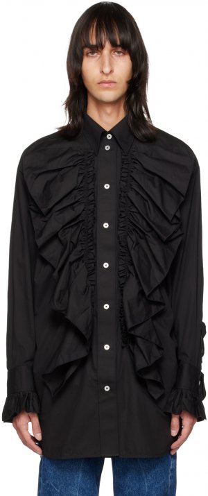 Черное мини-платье-рубашка с рюшами под смокинг Meryll Rogge