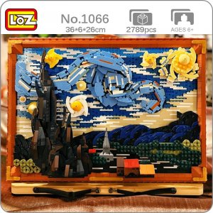 1066 всемирно известная картина Звездная ночь, звезда, горный лесной городок, 3D мини-конструкторы, кирпичи, строительные игрушки для детей, без коробки LOZ