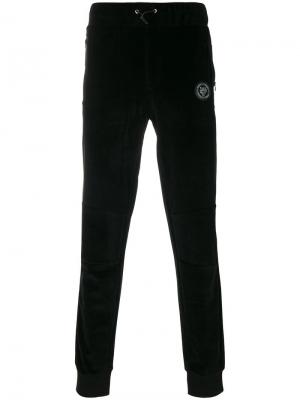 Бархатные спортивные брюки с логотипом Plein Sport. Цвет: черный