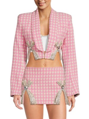 Укороченный пиджак из смеси натуральной шерсти с украшением , розовый Area