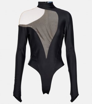 Асимметричное боди со вставками MUGLER, черный Mugler