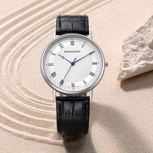 Классические тонкие кожаные часы Kairos RWTLMM2B2003WHBK0 + подарочный пакет Romanson