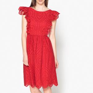 Платье летнее с английской вышивкой и воланами MARGARETH PAUL AND JOE SISTER. Цвет: красный
