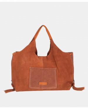Большая коричневая кожаная сумка-тоут с магнитной застежкой Volum, коричневый VOLUM