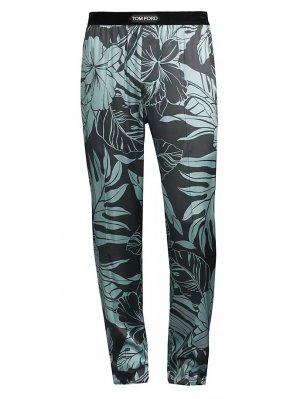 Шелковые пижамные брюки с логотипом , цвет aqua dark green Tom Ford