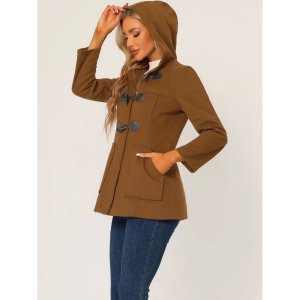 Женская повседневная дафлкот с капюшоном на молнии, зимнее пальто, куртка , бежевый ALLEGRA K