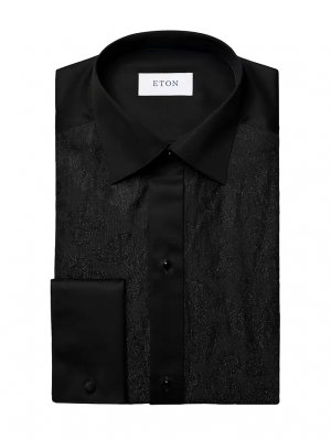Рубашка узкого кроя с блестками и нагрудником спереди узором пейсли , черный Eton