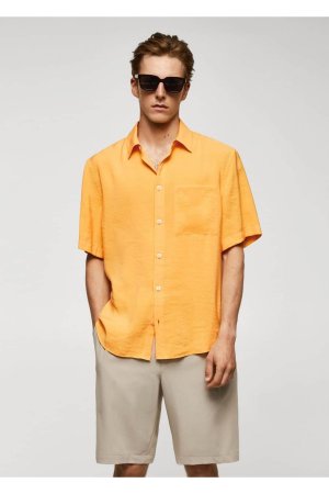 Рубашка обычного кроя с коротким рукавом, оранжевый Mango
