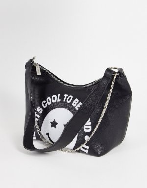Черная свободная сумка на плечо с цепочкой и надписью Сool to be kind -Черный цвет Skinnydip