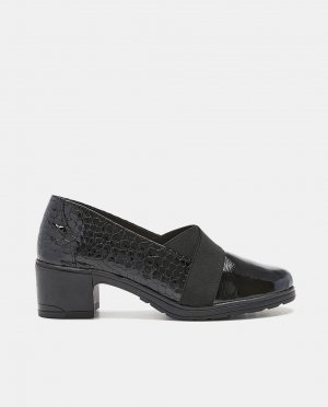 Женские туфли-лодочки из лакированной кожи со скрещенными резинками и блочным каблуком , черный 24HRS