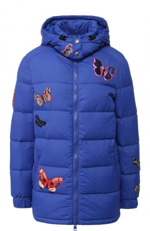 Стеганая куртка с декоративными нашивками и капюшоном Valentino. Цвет: синий