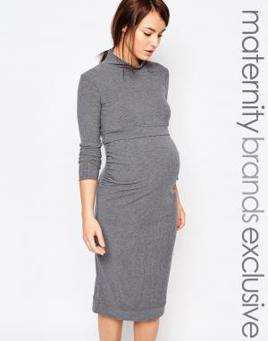 Свободное платье два в одном для беременных Bluebelle Maternity. Цвет: серый