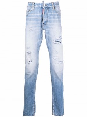 Прямые джинсы с эффектом потертости Dsquared2. Цвет: синий