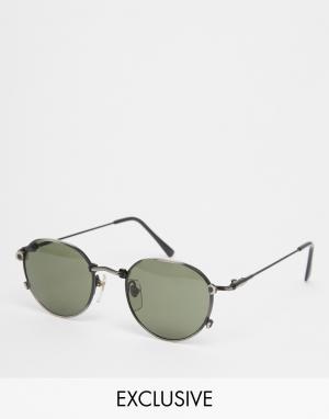 Круглые солнцезащитные очки со съемными линзами Reclaimed Vintage. Цвет: серебряный
