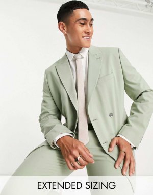 Узкий двубортный пиджак серо-зеленого цвета ASOS DESIGN