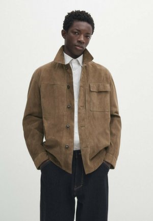 Кожаная куртка With Chest Pocket , коричневый Massimo Dutti
