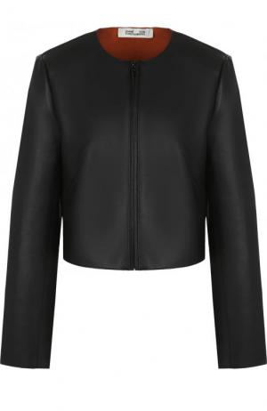 Укороченная кожаная куртка с круглым вырезом Diane Von Furstenberg. Цвет: черный