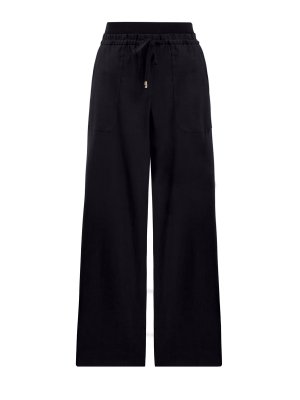 Льняные брюки с трикотажным эластичным поясом на кулиске LORENA ANTONIAZZI. Цвет: черный