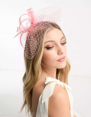Розовая повязка на голову London fascinator с сетчатой ​​вуалью My Accessories