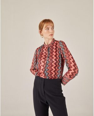 Женская рубашка с длинными рукавами и воротником-стойкой , бордо Niza