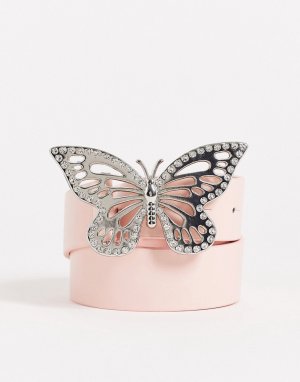 Розовый ремень на пояс или талию с пряжкой в виде бабочки -Розовый цвет ASOS DESIGN